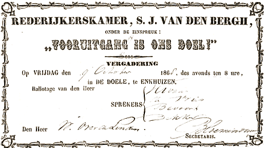 convocatie voor vergadering op 9-10-1868
